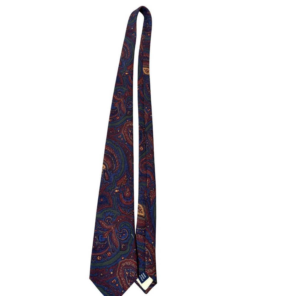 Polo Ralph Lauren Tie Mens One Size Blue Red‎ Paisley 100% Wool Italy Handmade